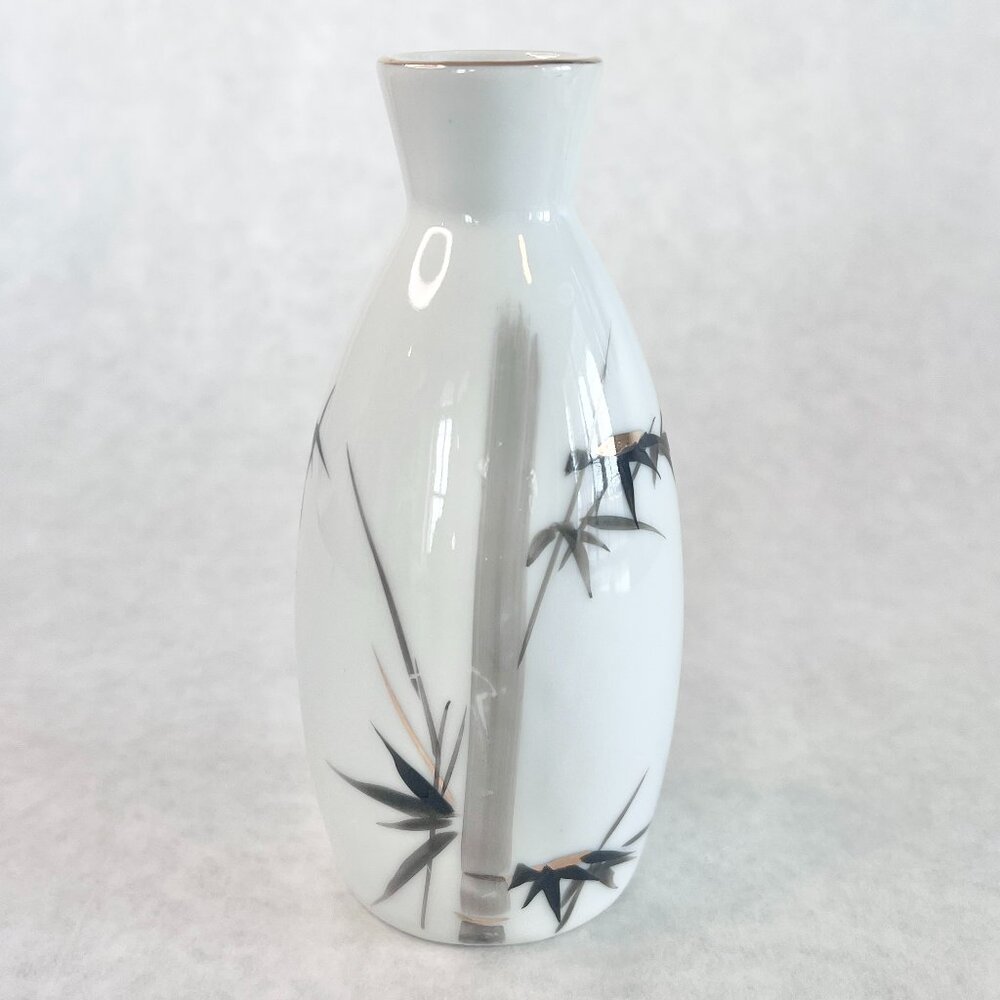 Vintage Japanese Seiji Celadon Bud Vase - Hand Painted Bamboo Motif - 5.75